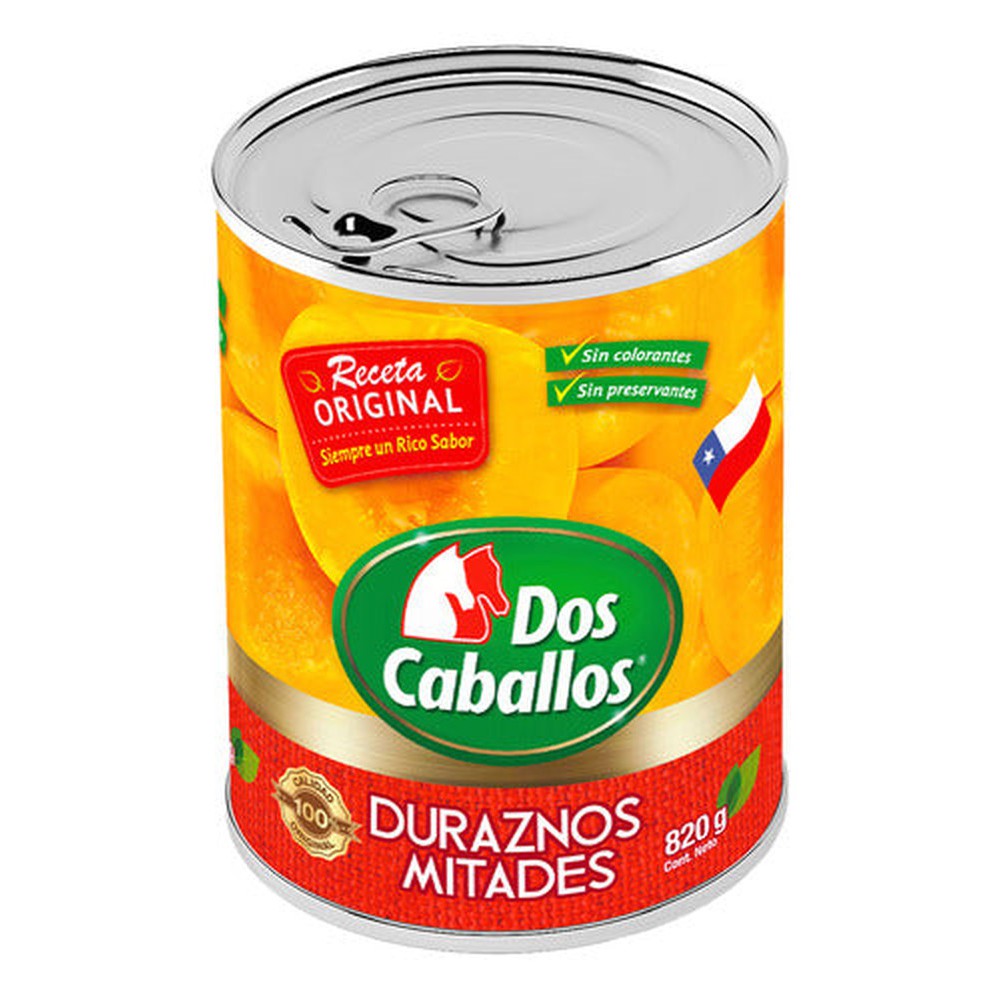 Duraznos En Mitades 820g Conserva Dos Caballos - Lireke